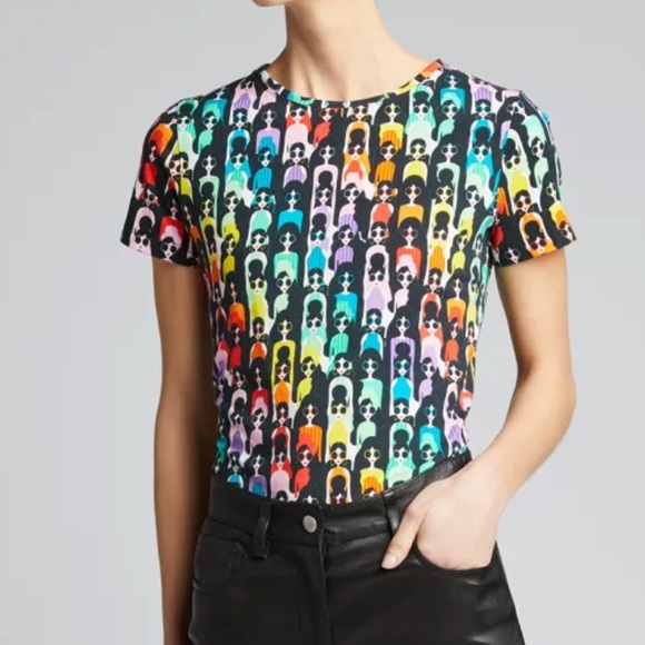 Alice + Olivia Tops - Alice and Olivia Rylyn rainbow stace face cropped tee